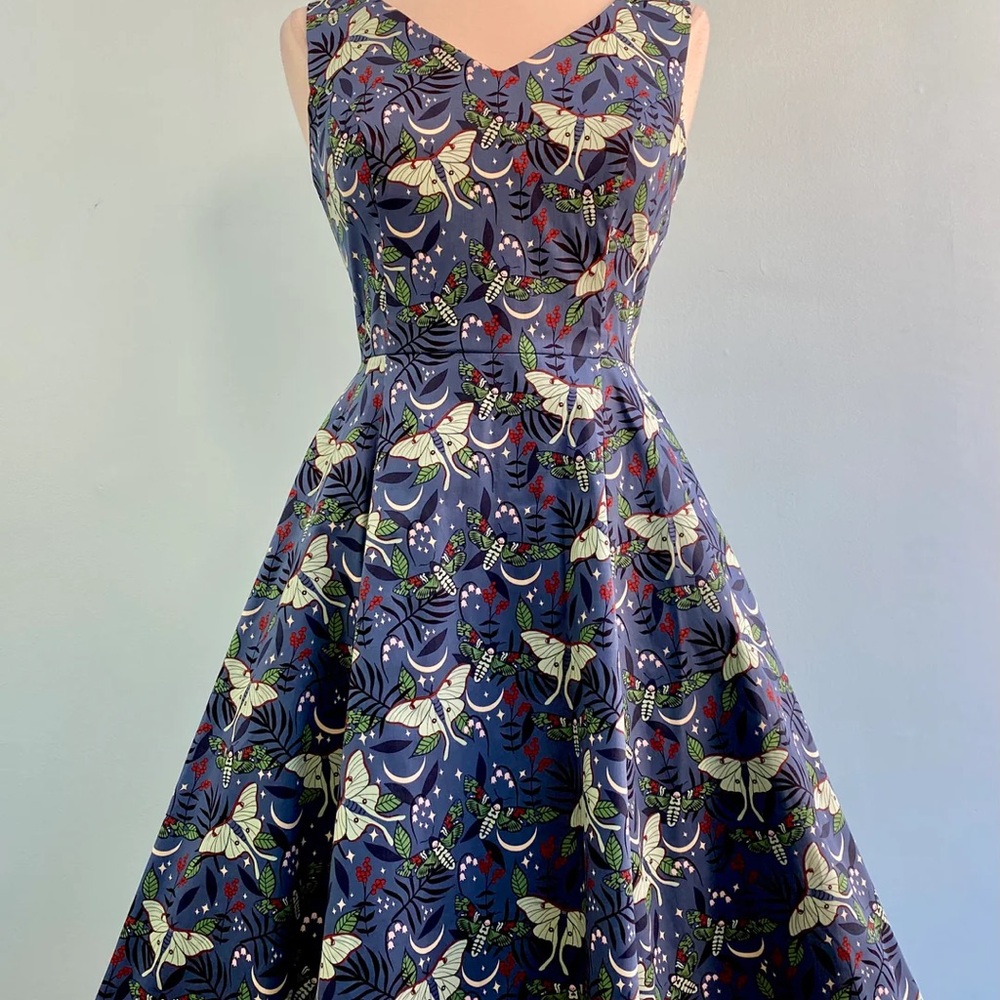 Green Nocturnal Moth V-Neck Dress by Eva Rose
